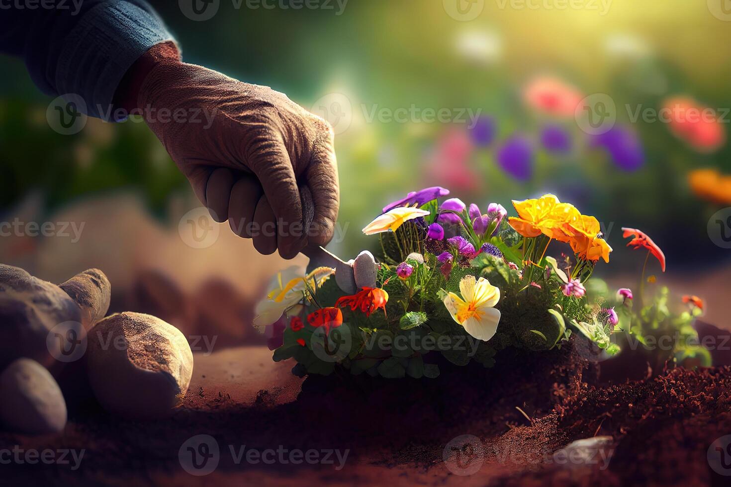 vertical photograph spring flower garden. photo