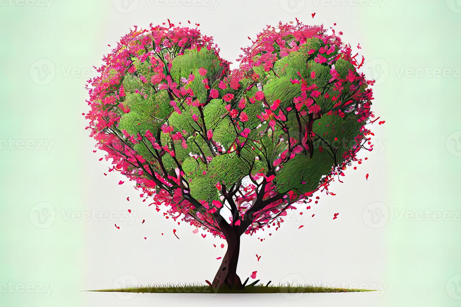 Amazing Digital art illustration of red blossom tree in heart shape photo