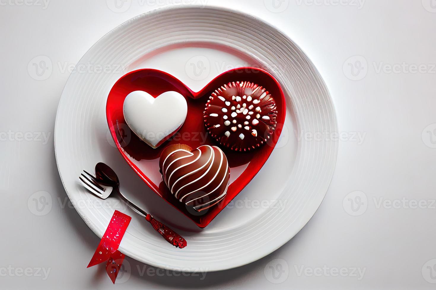 Surprising Heart-shaped plate and Valentines Day decorations on table photo