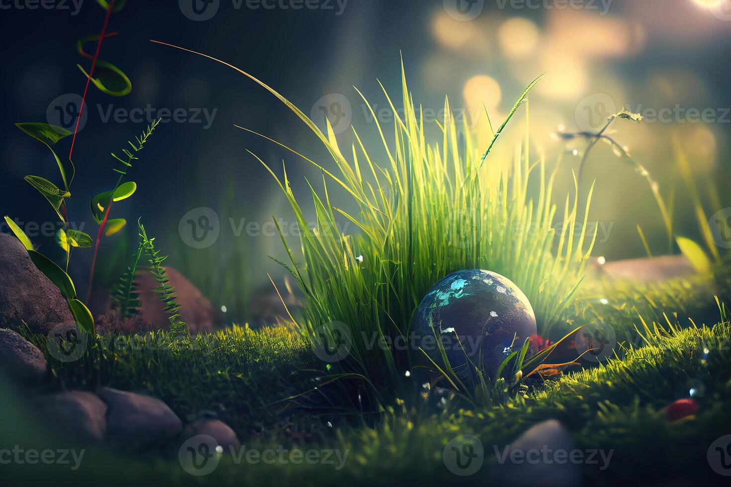 Earth grass at garden in morning, ecology and world sustainable environment concept. photo