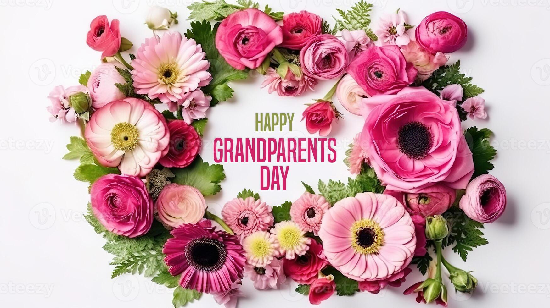 Happy Grandparents Day circle from peonies and succulents. photo