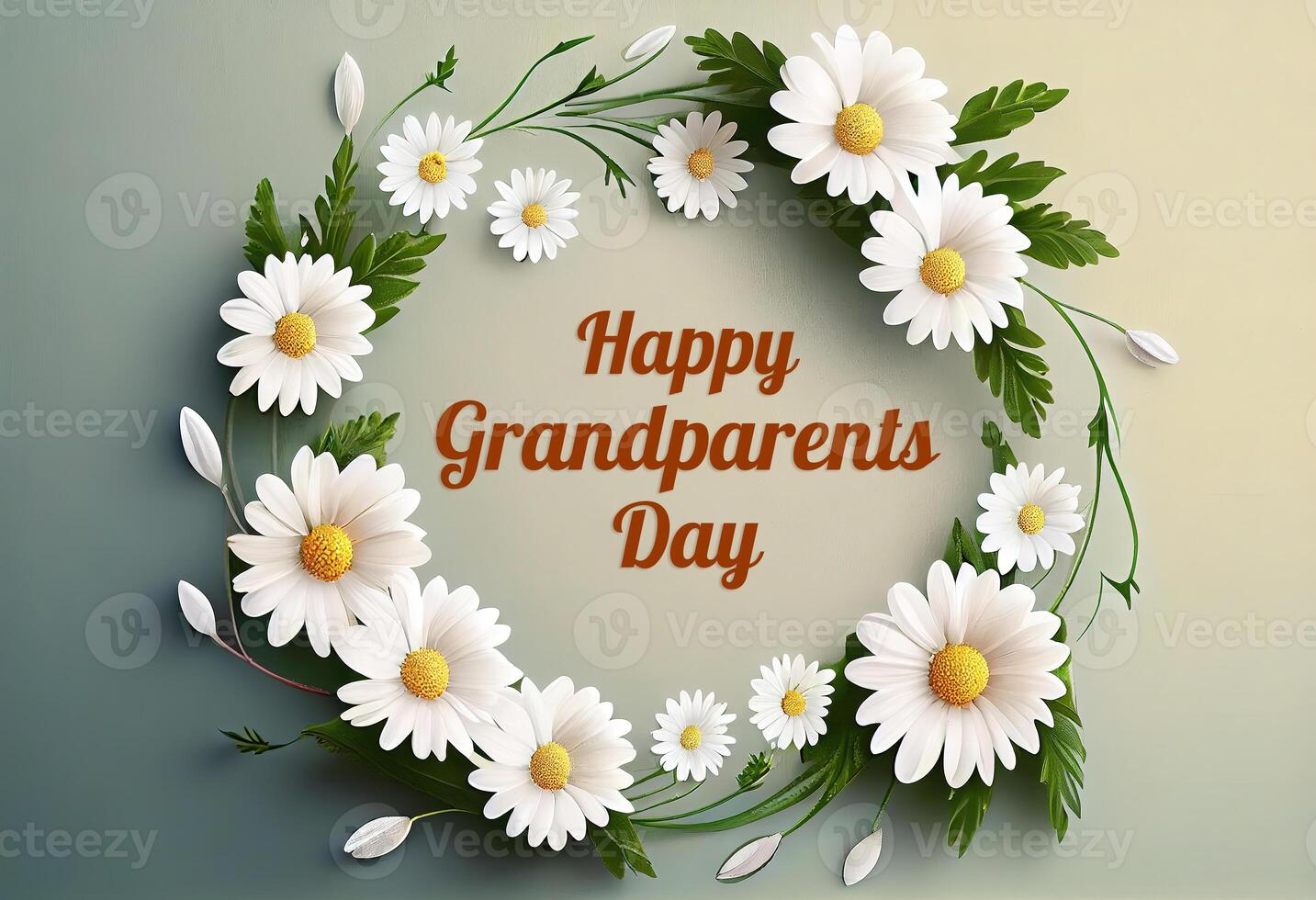 Happy Grandparents Day hand drawn spring floral frame. photo