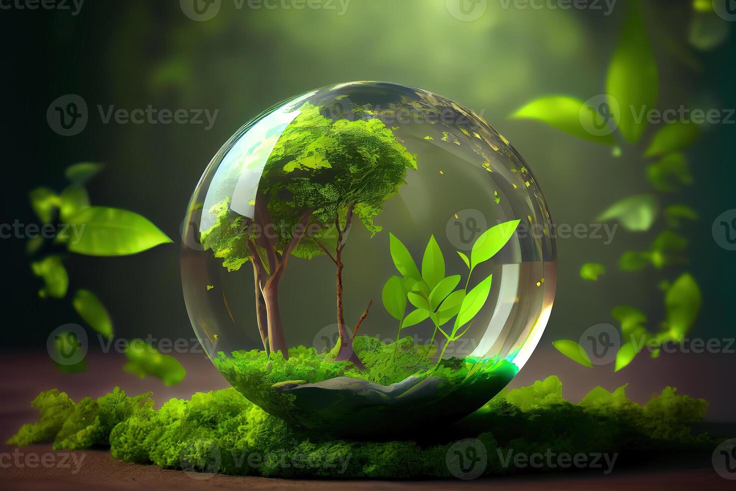 Glass globe resting on green stem. photo
