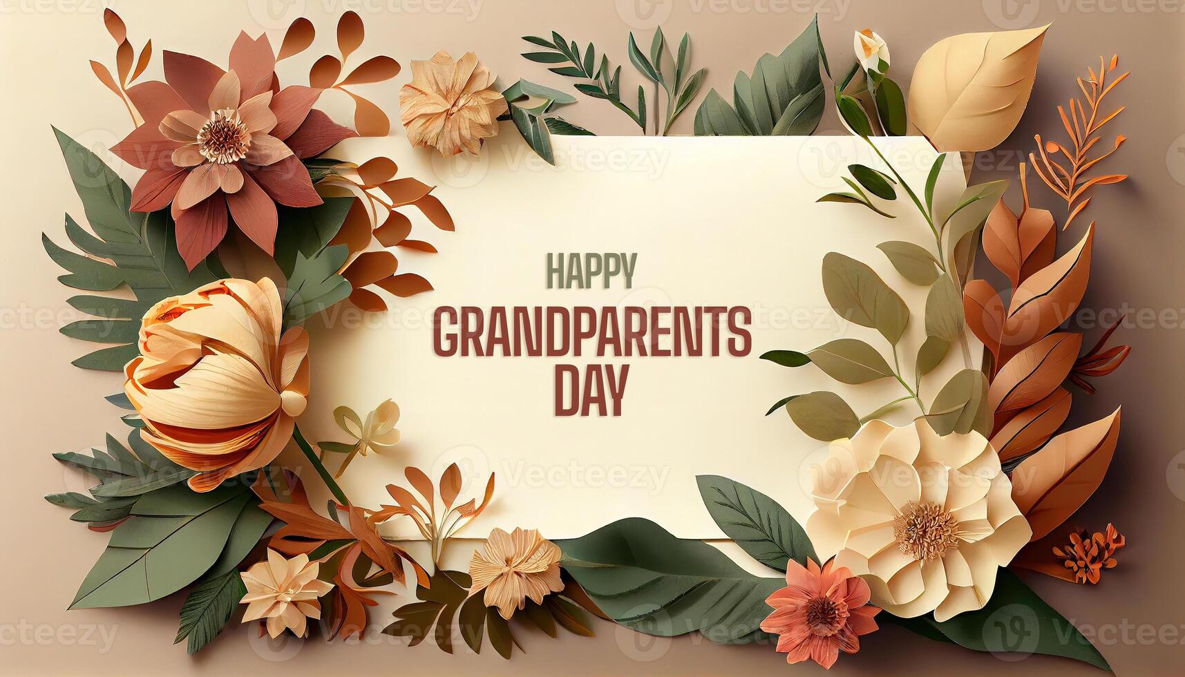 Happy Grandparents Day list of paper with frame of flowers and leafs. photo