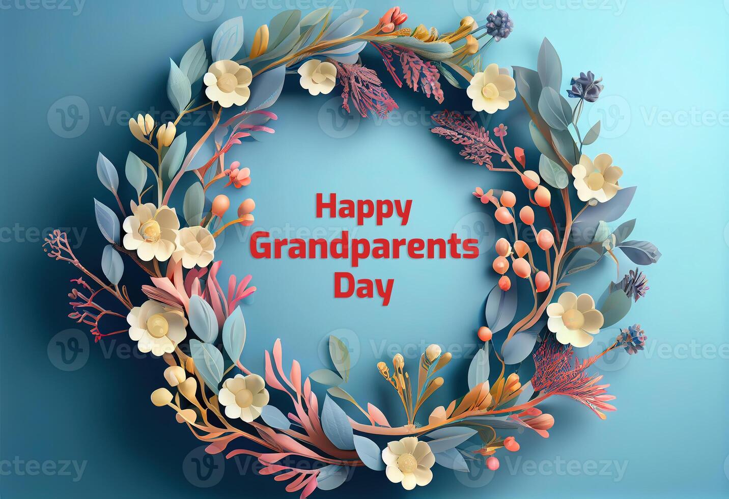 Happy Grandparents Day circle from white petals. photo