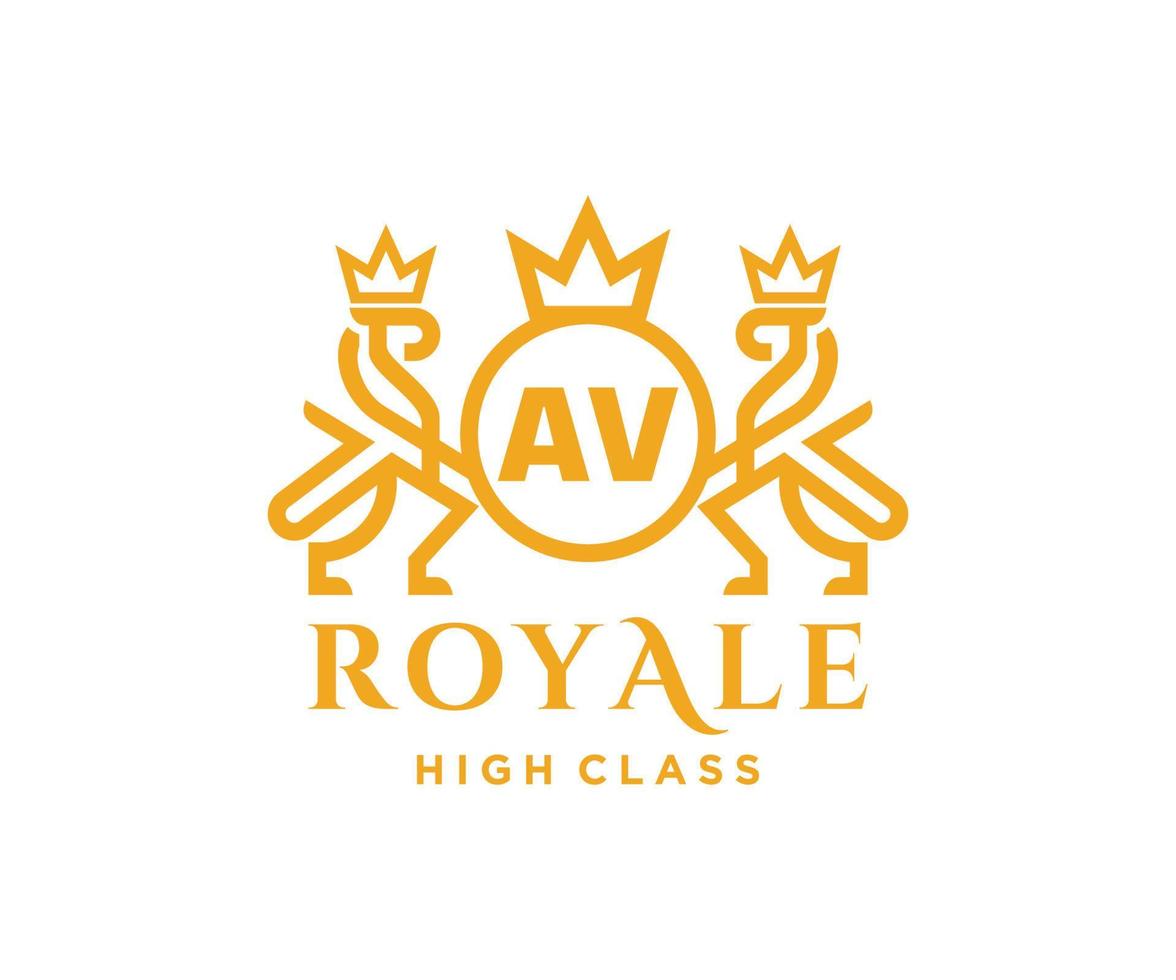 Golden Letter AV template logo Luxury gold letter with crown. Monogram alphabet . Beautiful royal initials letter. vector
