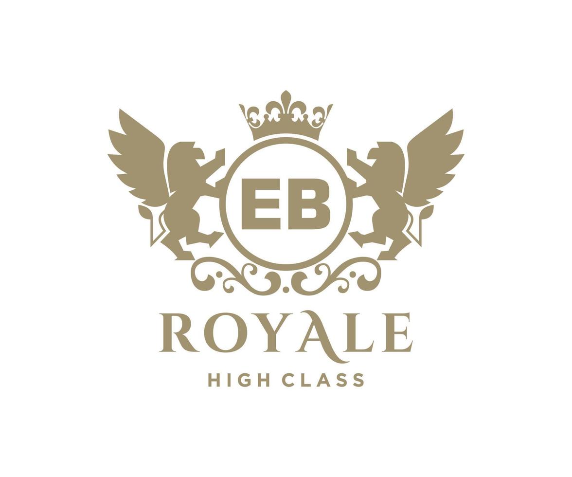 Golden Letter EB template logo Luxury gold letter with crown. Monogram alphabet . Beautiful royal initials letter. vector