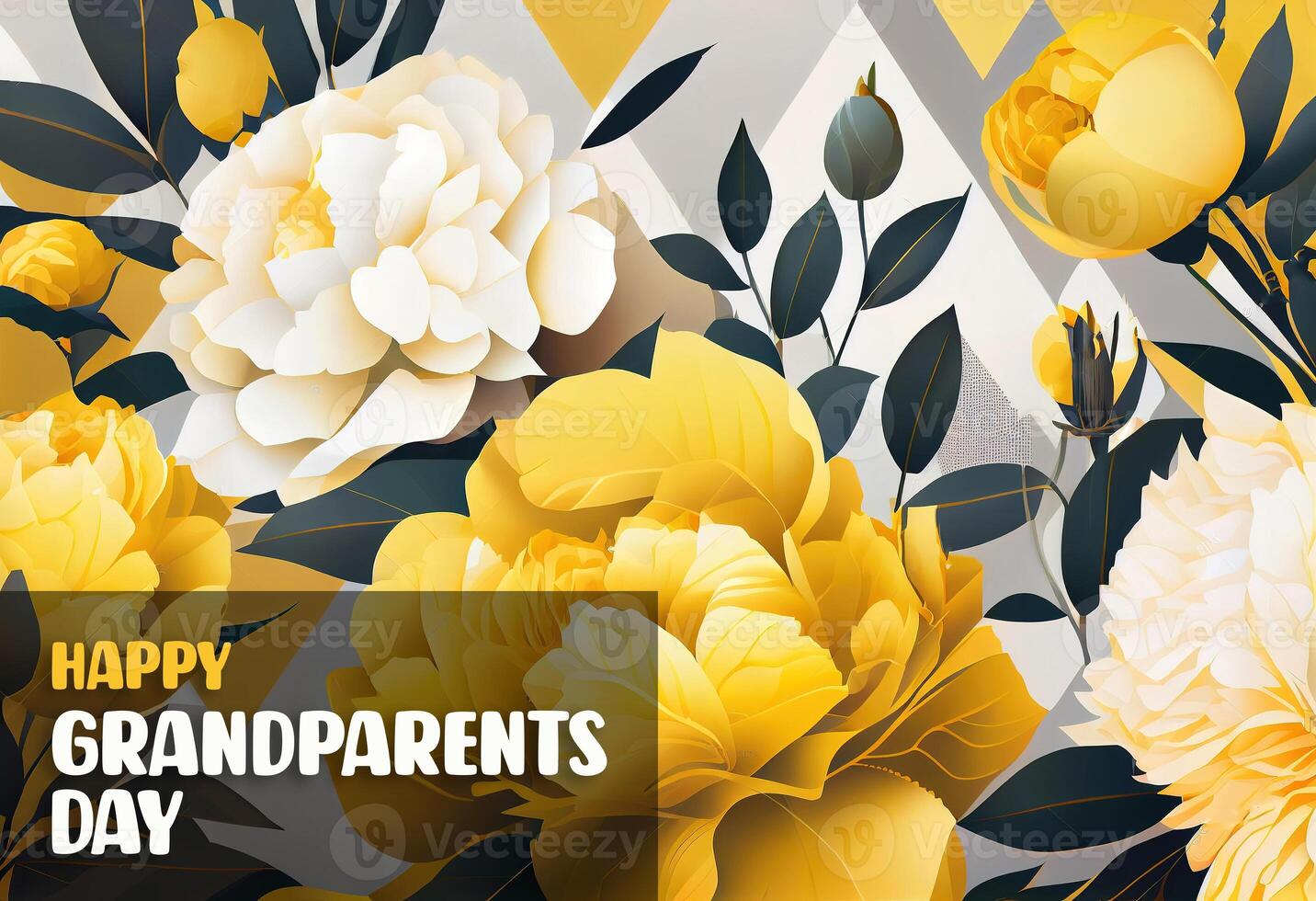 Happy Grandparents Day beautiful blooming watercolor flower seamless pattern. photo