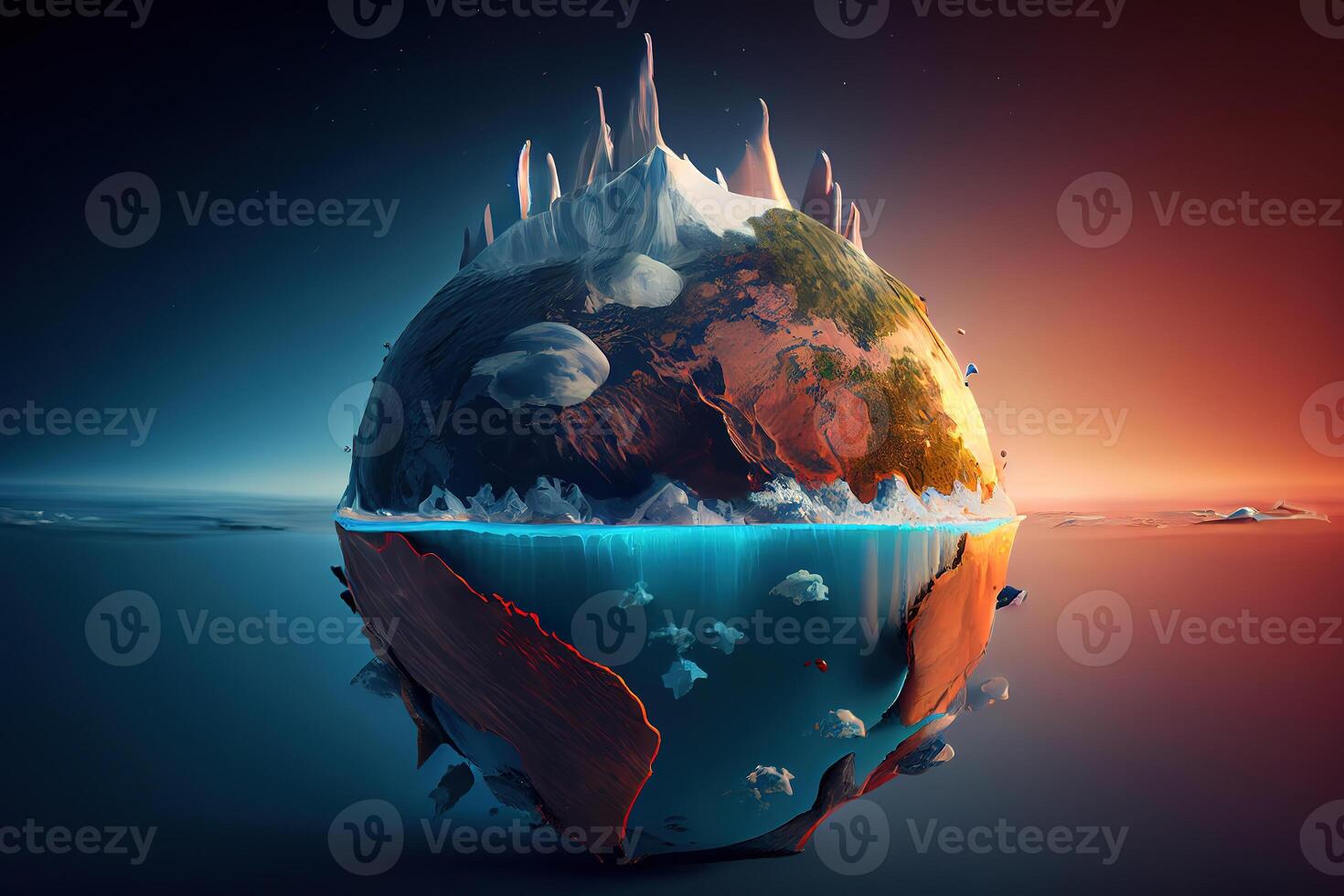 Earth with deforestation and global warming problems. photo