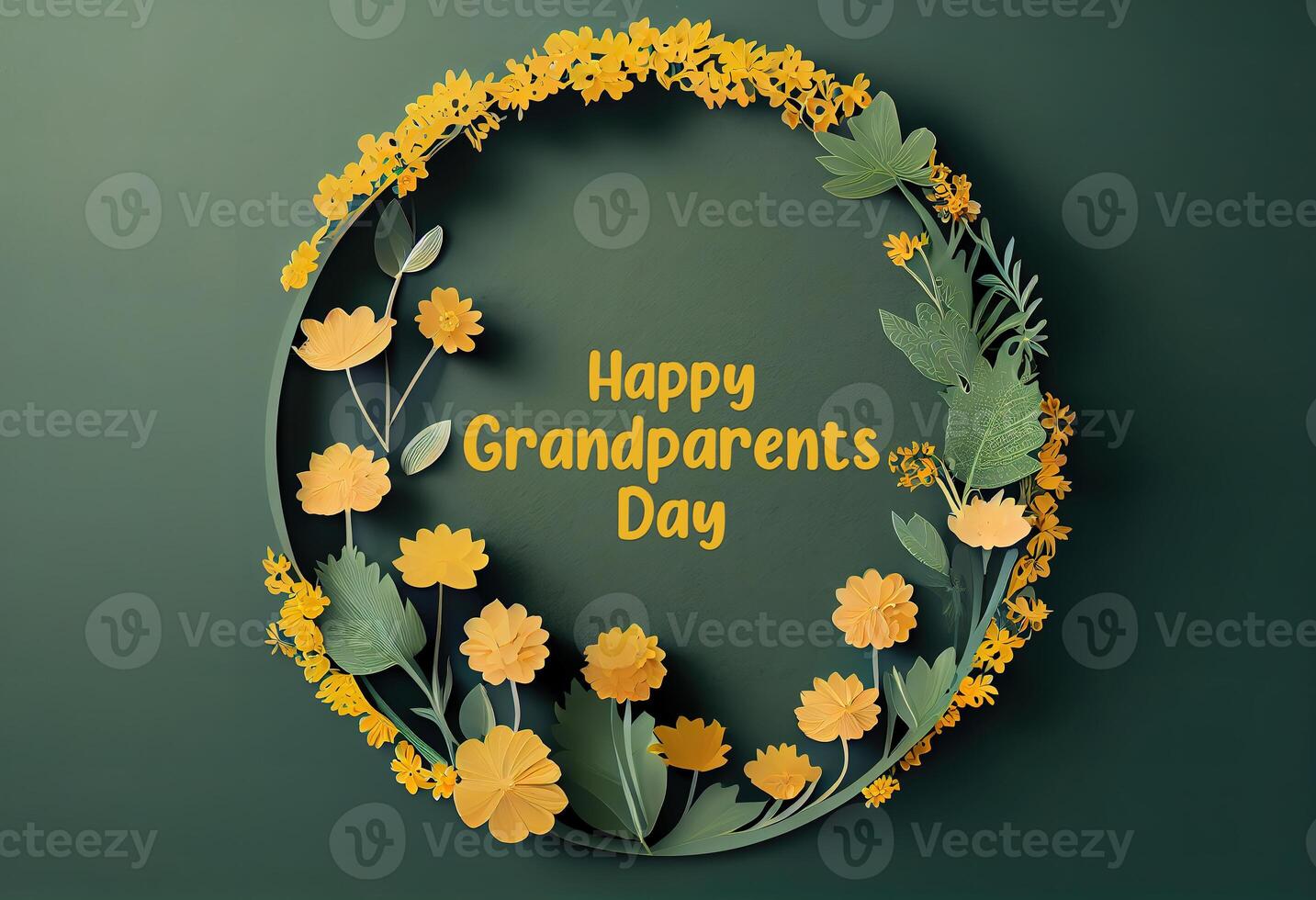 Happy Grandparents Day round frame shape Floral round frame made of yellow flowers. photo