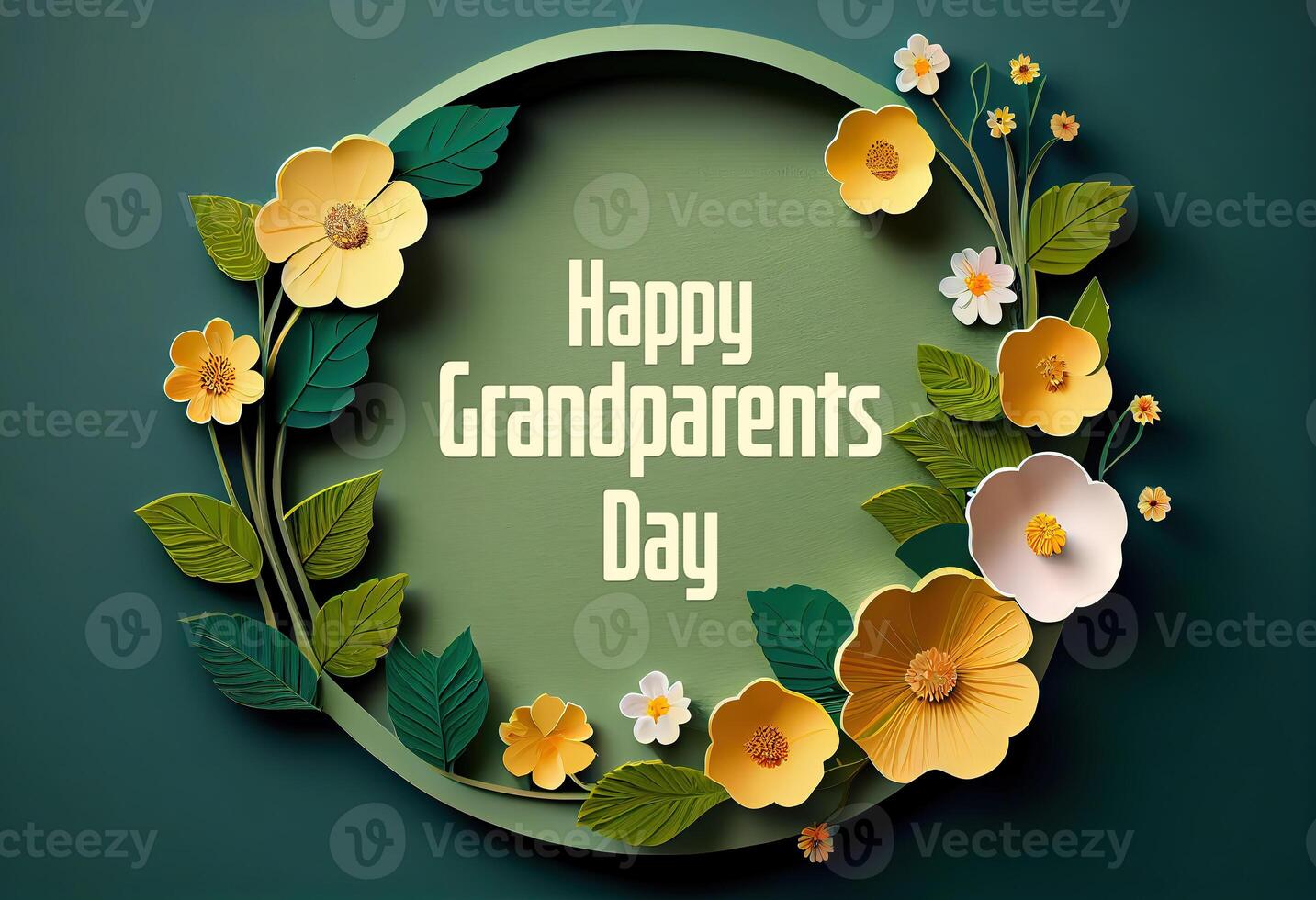 Happy Grandparents Day plate on composition of wonderful colourful blooms. photo