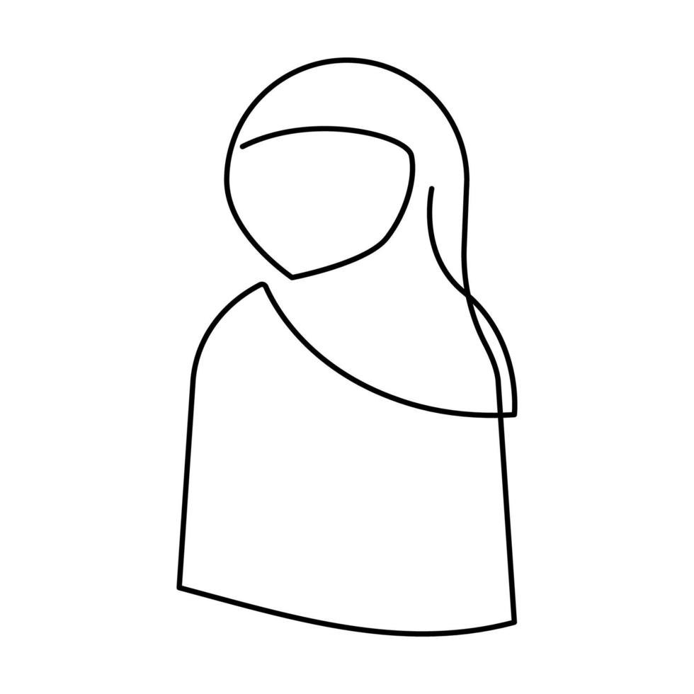 Muslim woman. Ramadan karim. Arabic culture. Continuous line icons. Islamic people, philosophy and traditions. Linear style symbols isolated on white. Head cover. vector