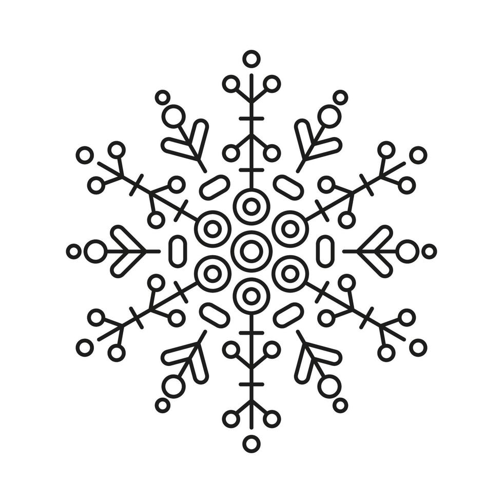 Black line vector snowflakes icon. Vector christmas and winter or new year symmetrical design.