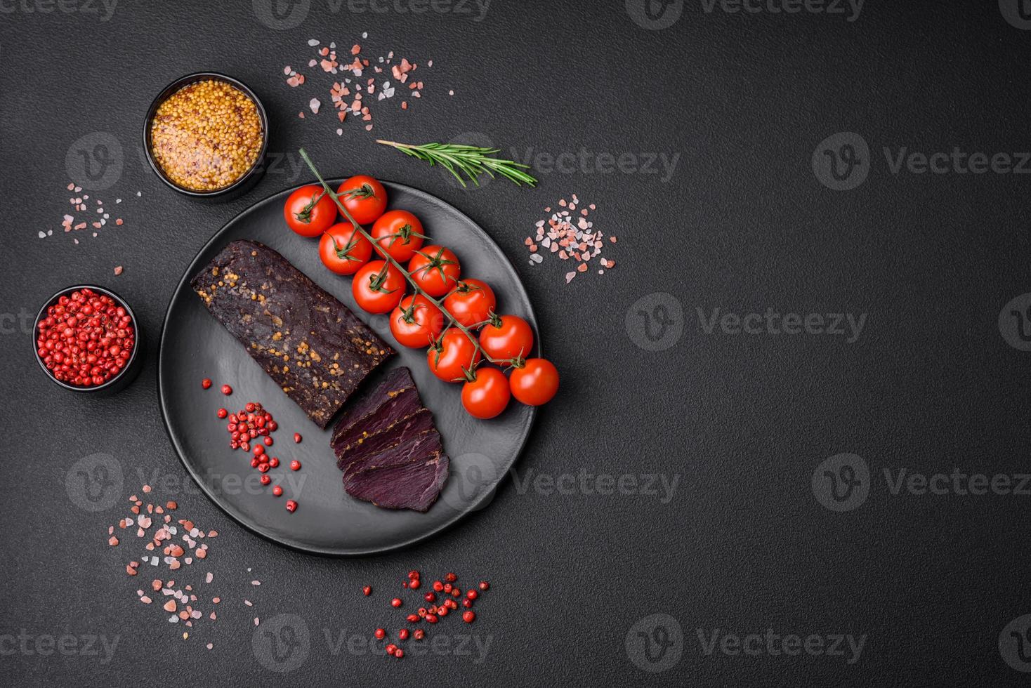 Delicious smoked Armenian basturma with spices and herbs 23145102 Stock ...