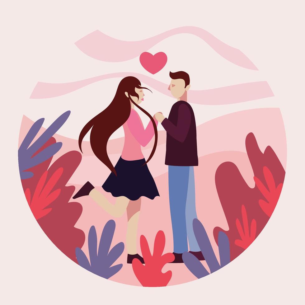 Young man and woman holding pieces of heart that is matching. Love couple match. Valentine s day. Soulmate. Heart jigsaw. Date or blind date. Flat vector illustration character.