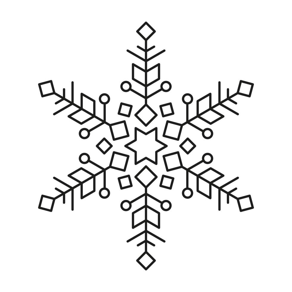 Black line vector snowflakes icon. Vector christmas and winter or new year symmetrical design.