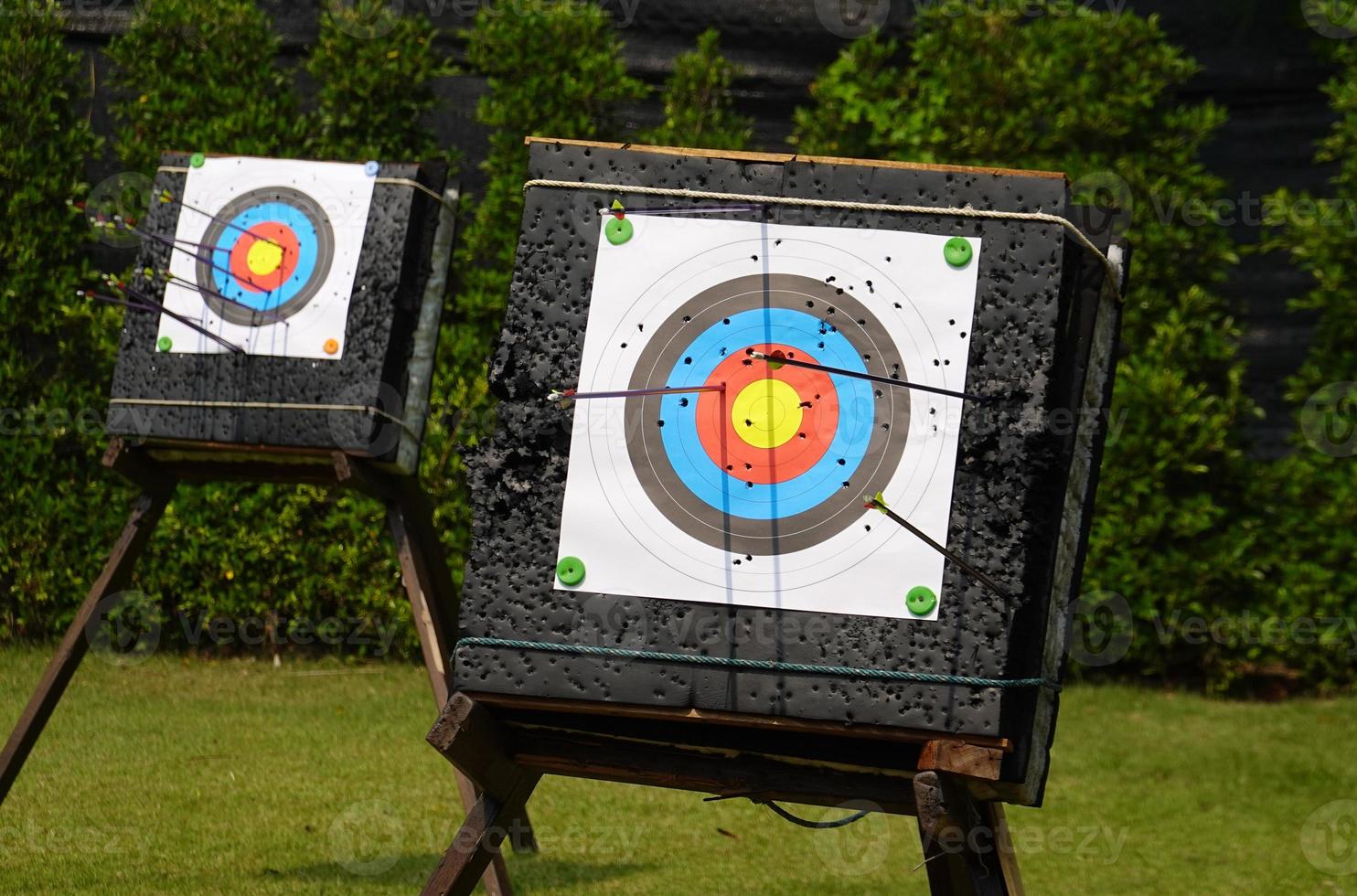 Two archery shooting target.  Hit the goal. target board and arrow shoot. photo