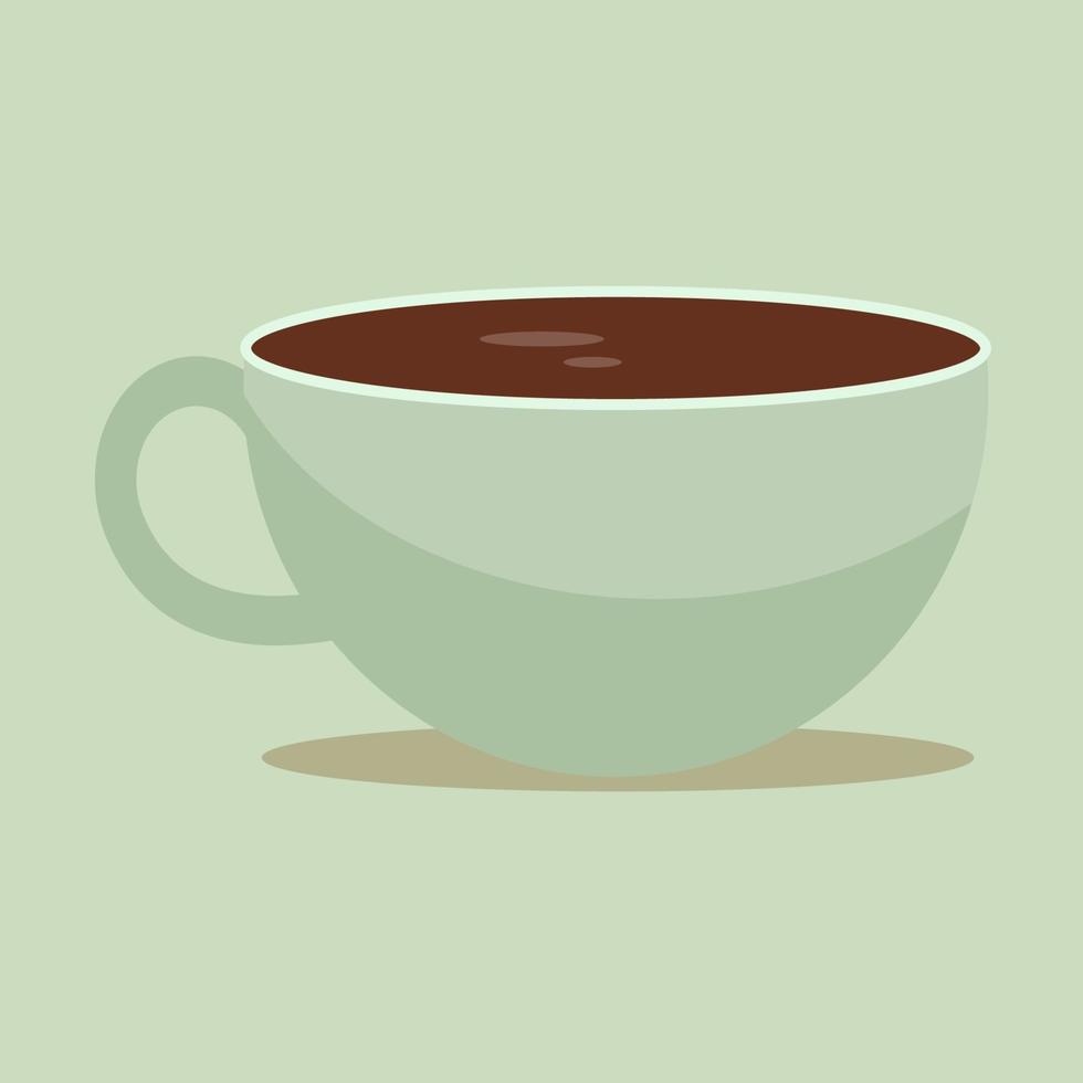 un taza de café. minimalista vector ilustración de café en un verde antecedentes. platillo y taza.