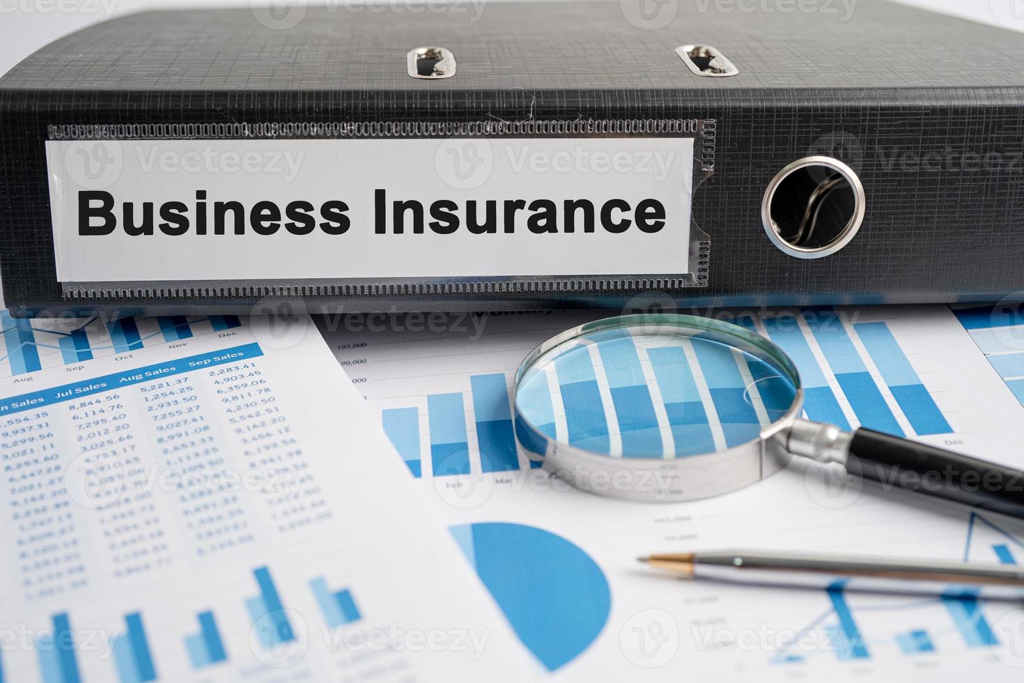 Business Insurance. Binder data finance report business with graph analysis in office. photo
