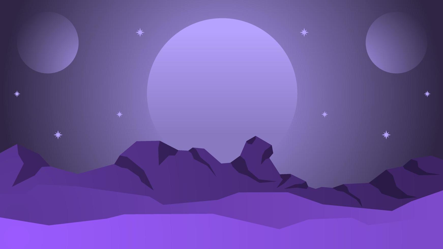 Science fiction landscape vector illustration. Purple planet landscape illustration. Purple galaxy surface mountain. Science fiction vector for background, wallpaper or illustration. Moon planet