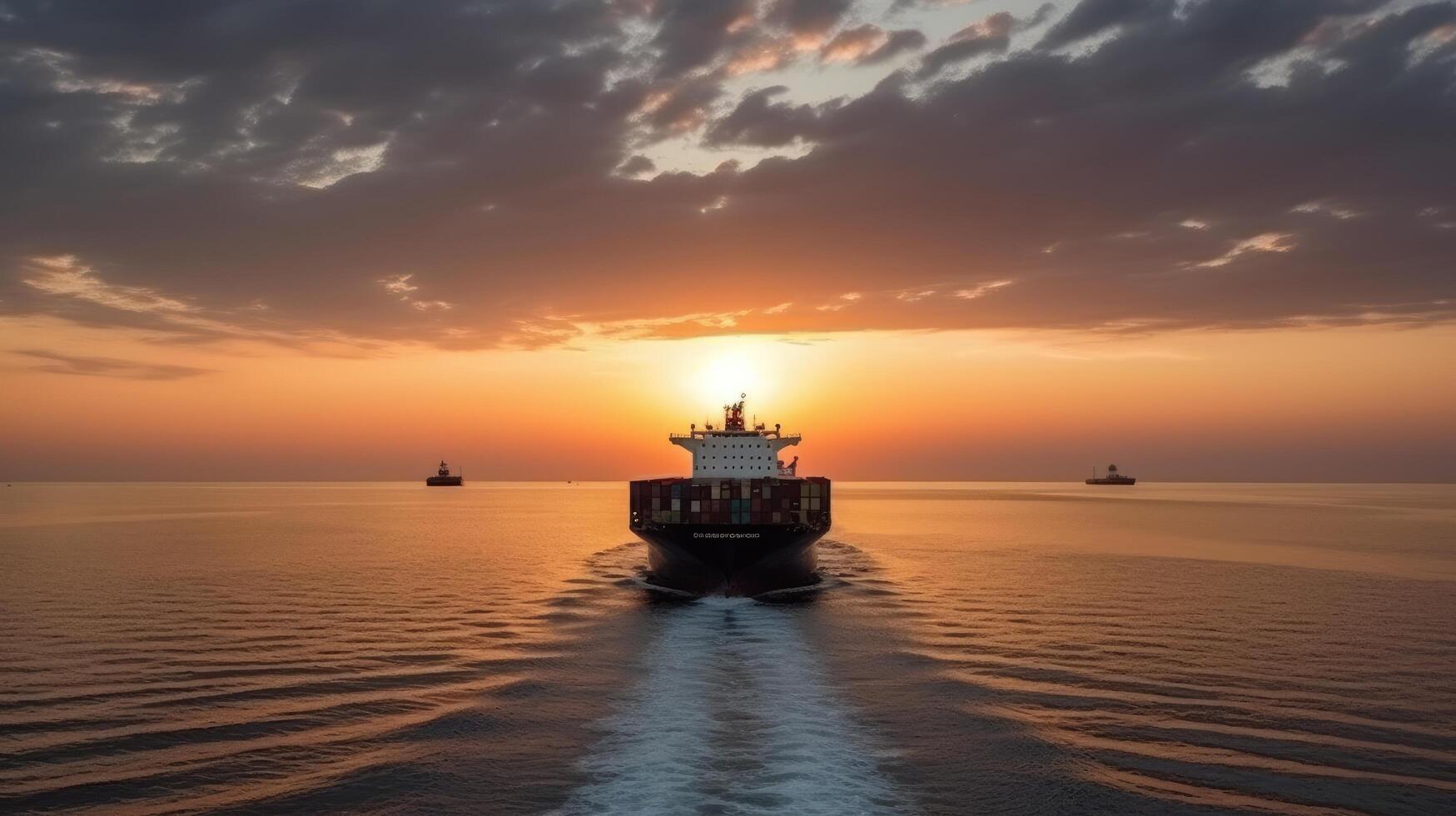 Aerial top view of cargo container business ship, global express in the ocean, logistic freight shipping and transportation, container cargo maritime ship with . photo