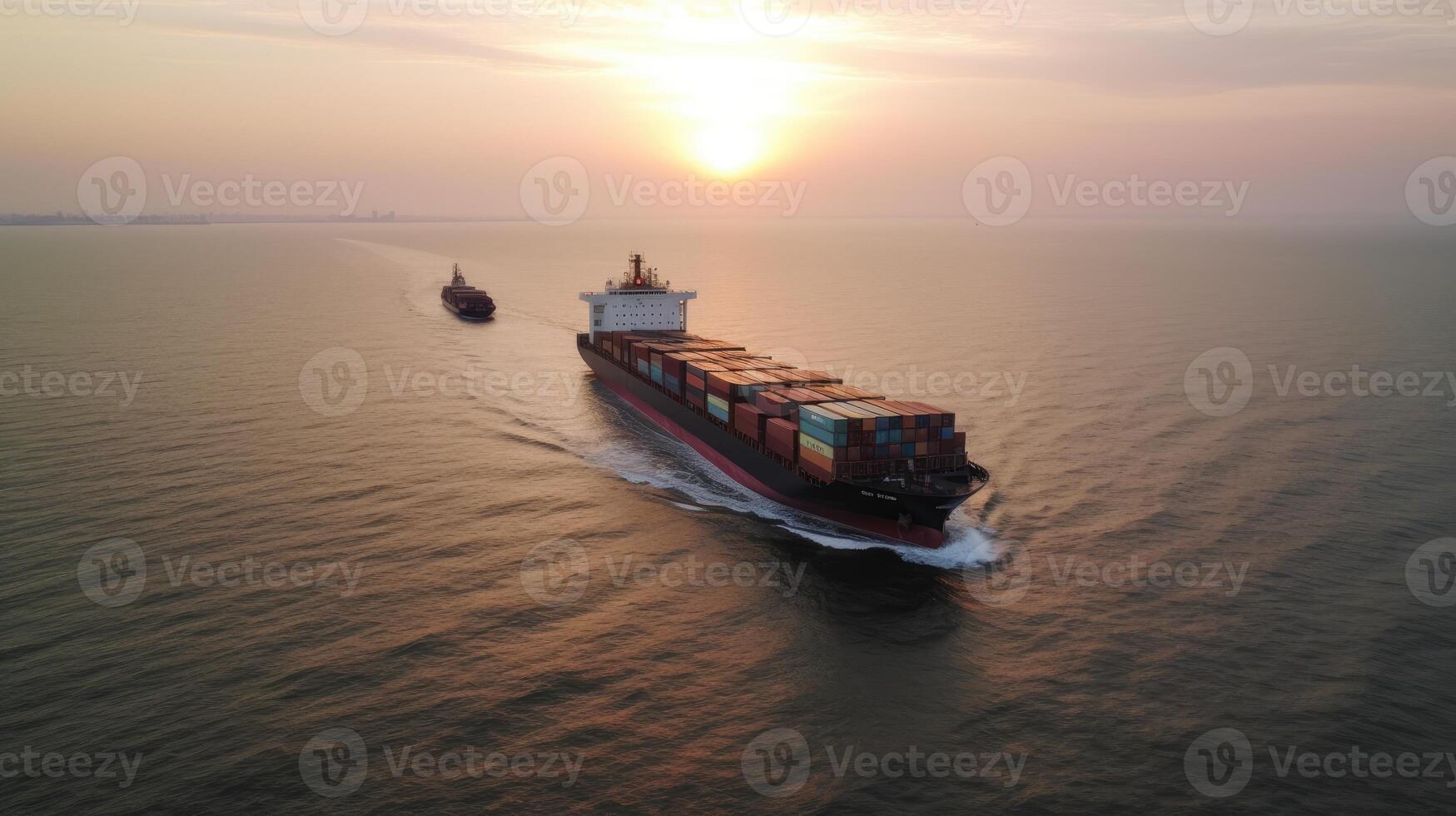 Aerial top view of cargo container business ship, global express in the ocean, logistic freight shipping and transportation, container cargo maritime ship with . photo