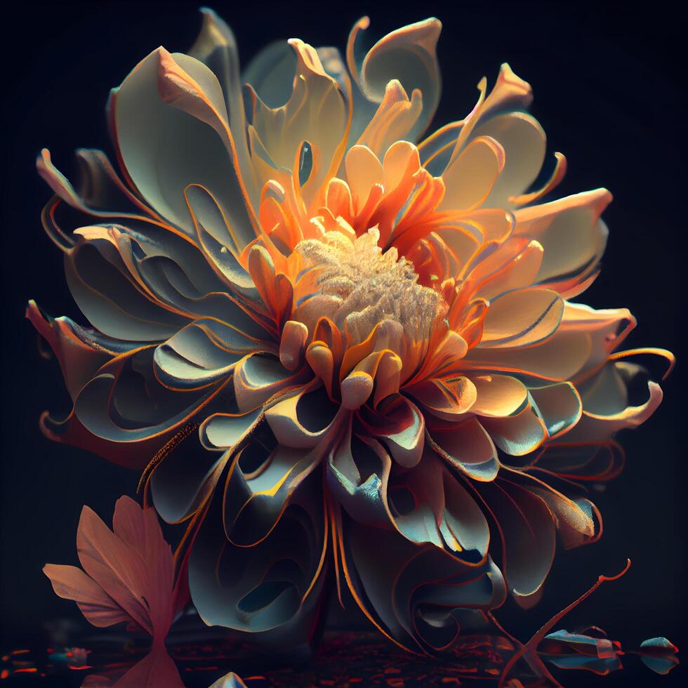 Beautiful flower on a black background. Computer generated 3D photo rendering.