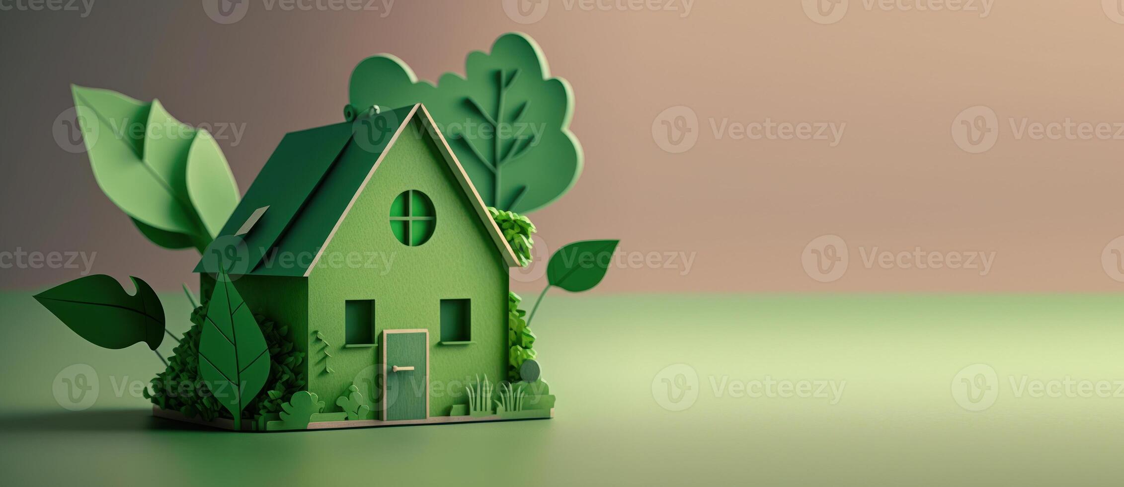 Eco friendly house with copy space and green environmental background. photo