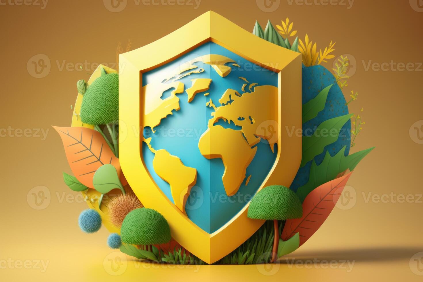 Earth with eco protection shield background, Save the world concept. photo