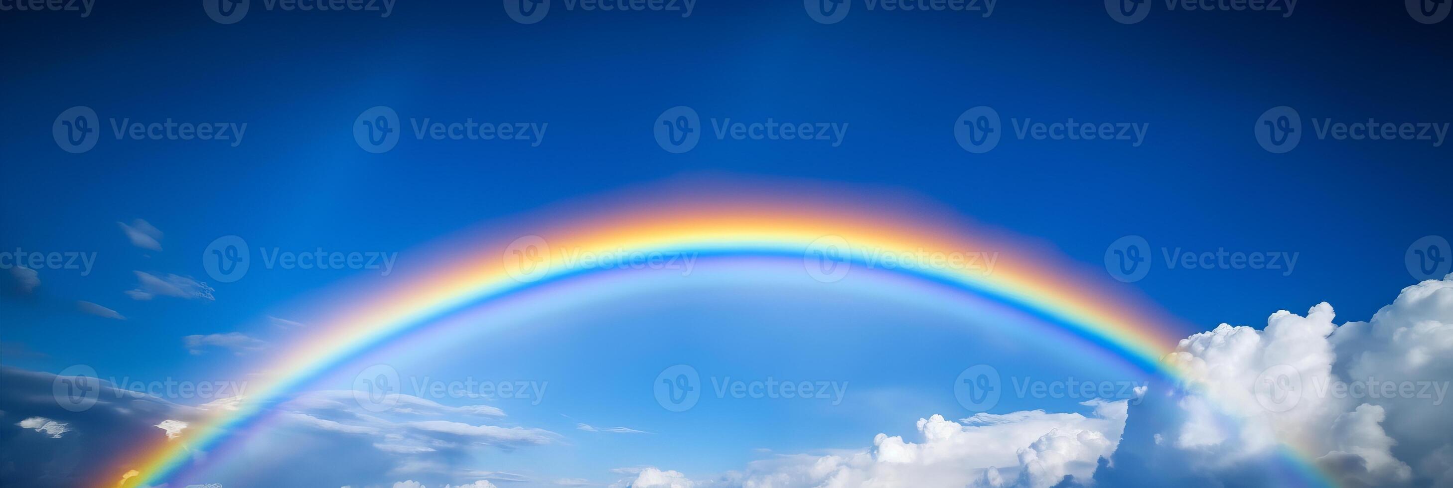 arco iris en azul cielo fondo, hermosa arco iris nublado cielo después lluvia. generativo ai foto