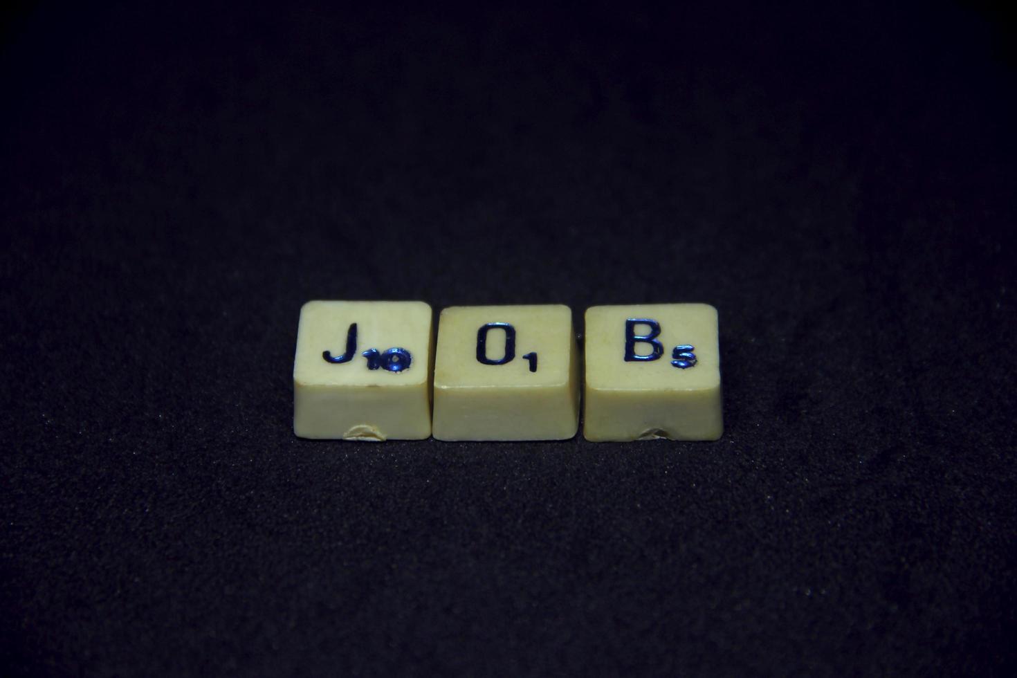 Alphabet english word with job saying or spelling photography. Word block isolated on dark horizontal black background. Simple business image themed idea concept photo. photo