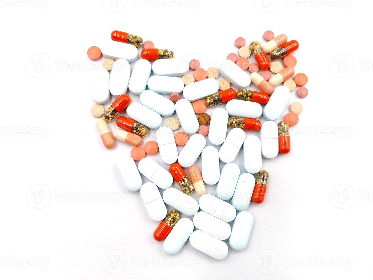 Assorted pharmaceutical medicine pills, tablets and capsules photo