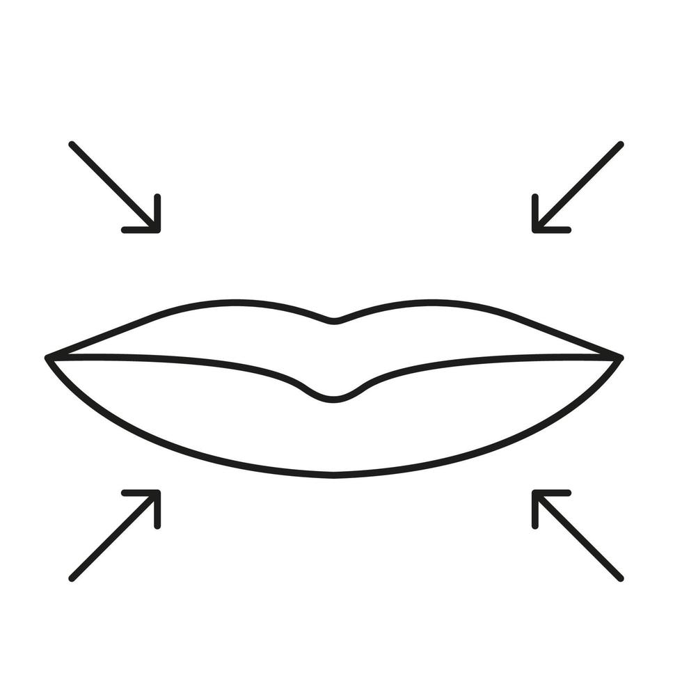 Plastic cosmetic surgery on face and lips with dotted lines flat vector icon for medical apps and websites.