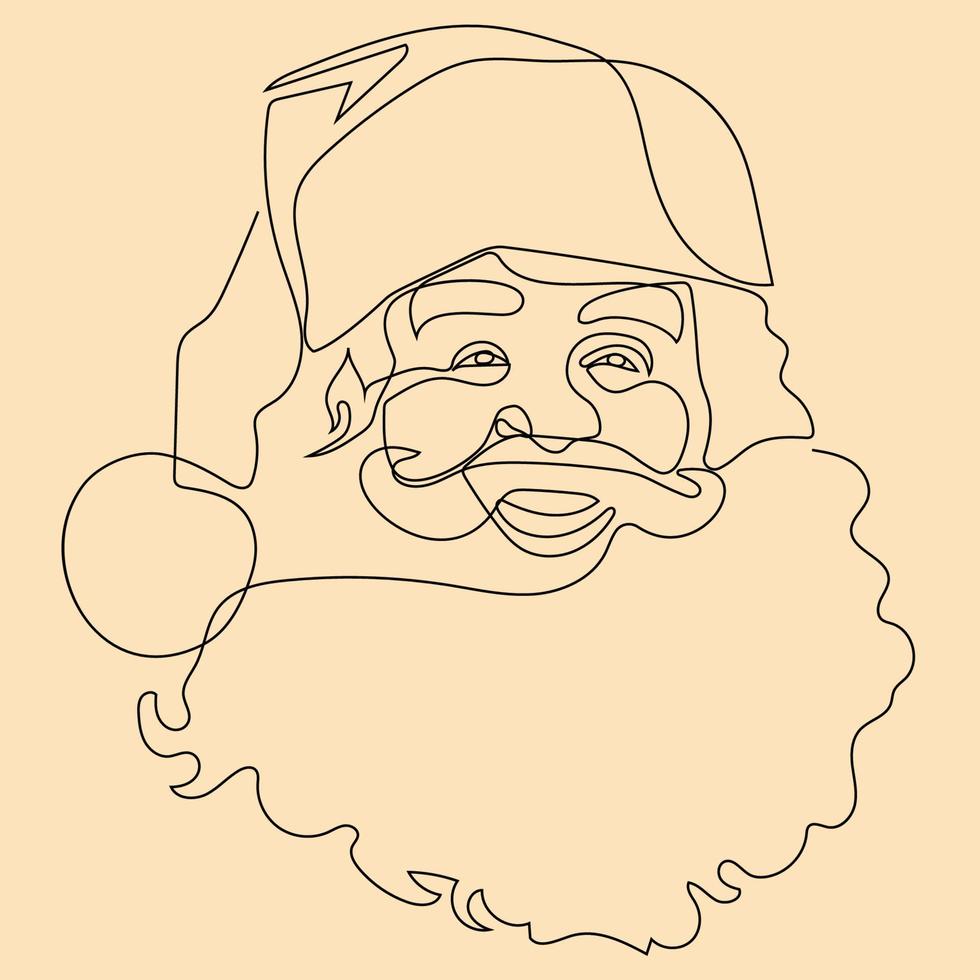 Continuous line drawing. One line Santa Claus. Merry christmas and happy new year vector illustration.