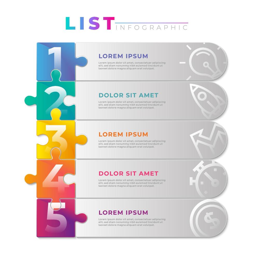 List Infographic Concept Template with Puzzle Pieces vector