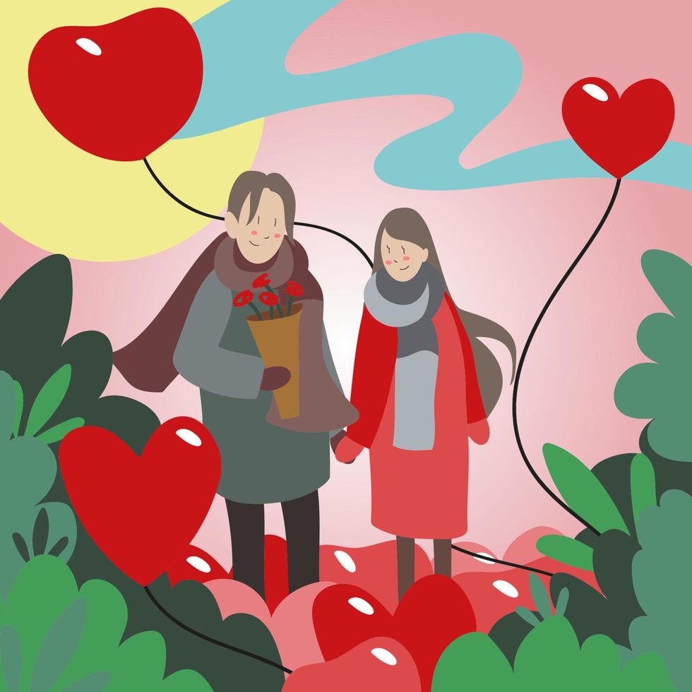 Young man and woman holding pieces of heart that is matching. Love couple match. Valentine's day. Soulmate. Heart jigsaw. Date or blind date. Flat vector illustration character.