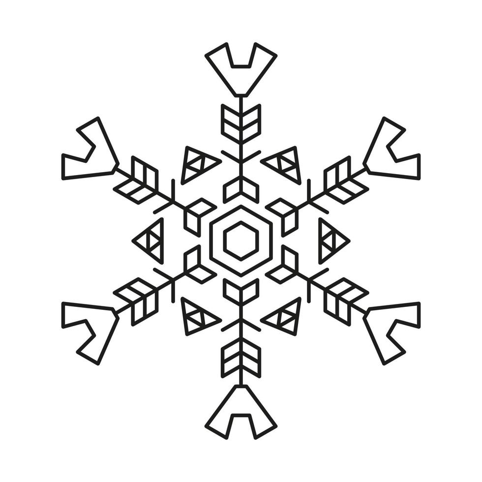 Black line vector snowflakes icon. Vector christmas and winter or new year symmetrical design.