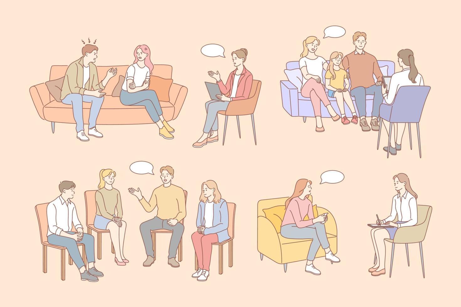 Family therapy, psychology, mental support set concept vector
