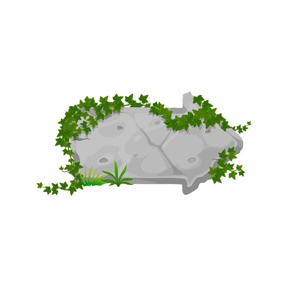 Cartoon rock stone panel with creepy ivy leaves vector