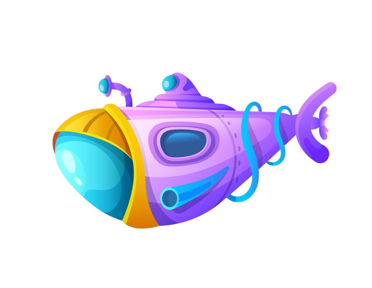 Cartoon submarine, underwater bathyscaphe boat vector