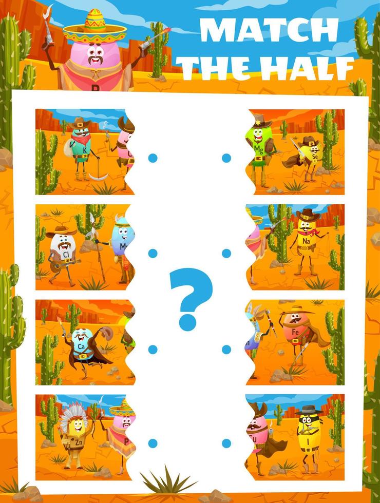 Match Half of wild west cartoon vitamin characters vector