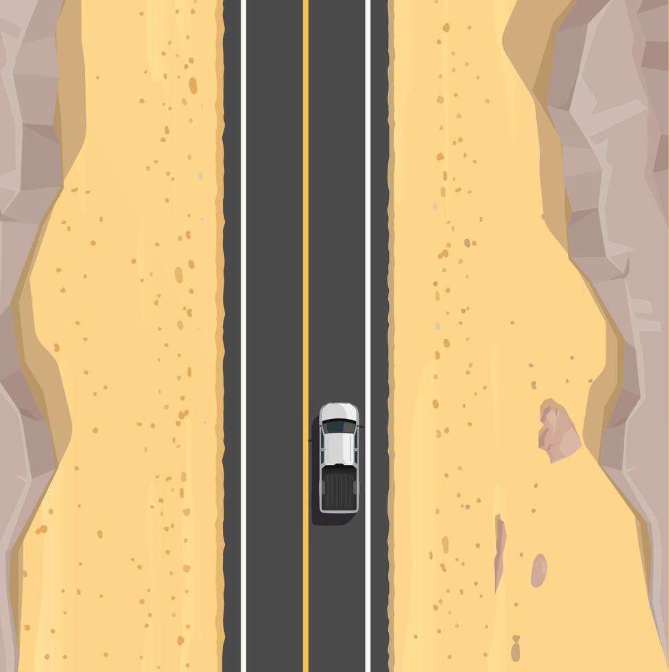 Car on desert asphalt road or highway background vector