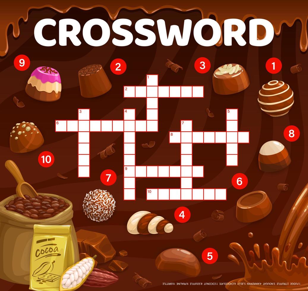 cuadrícula de juego de crucigramas con dulces de chocolate vector