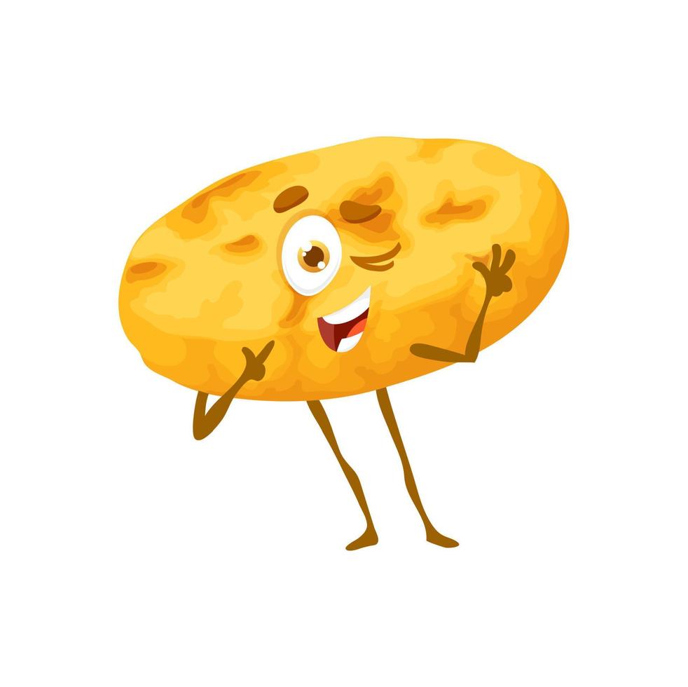 Cartoon corn arepa bread character, bakery food vector