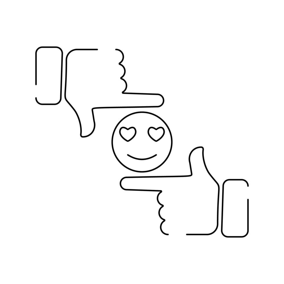 Hand wave waving hi or hello gesture line art vector icon for apps and websites, cinema and director. Movie, love and happy face or emotion with heart eyes.