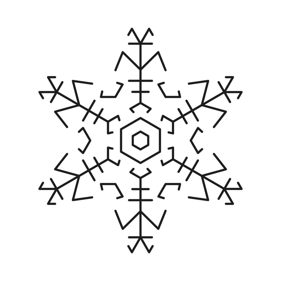 Black line vector snowflakes icon. Vector christmas and winter or new year symmetrical design.