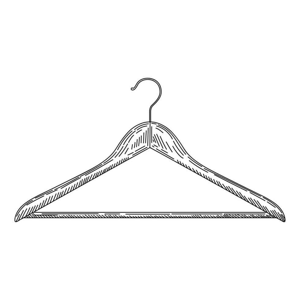 Wooden coat hanger in vintage engraved style. Sketch of coat hanger