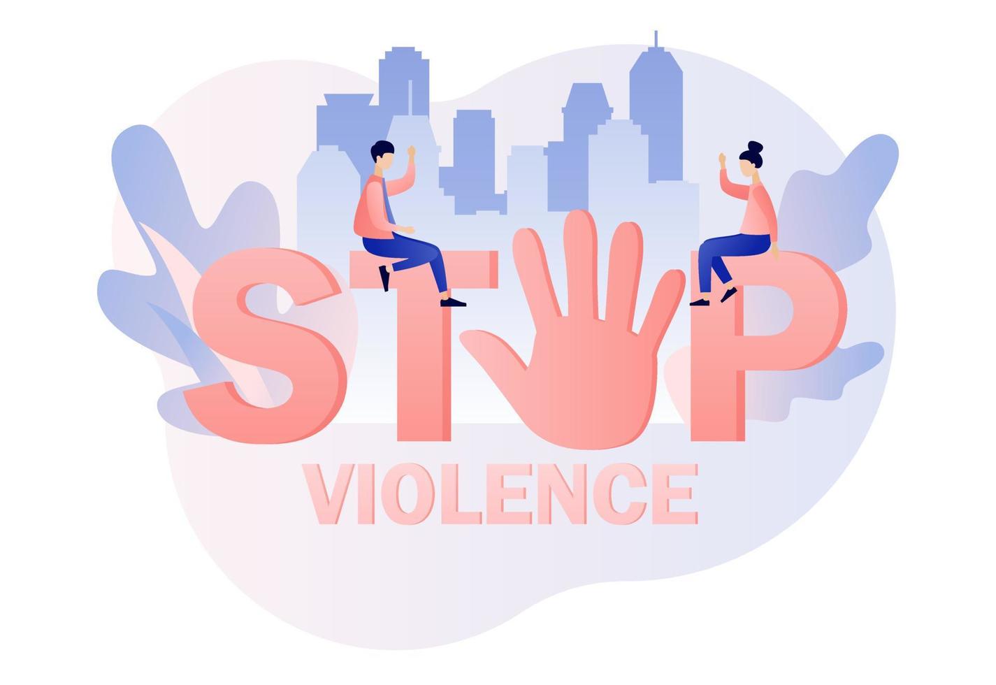 detener violencia grande texto. internacional día para el eliminación de violencia en contra mujer. moderno plano dibujos animados estilo. vector ilustración en blanco antecedentes