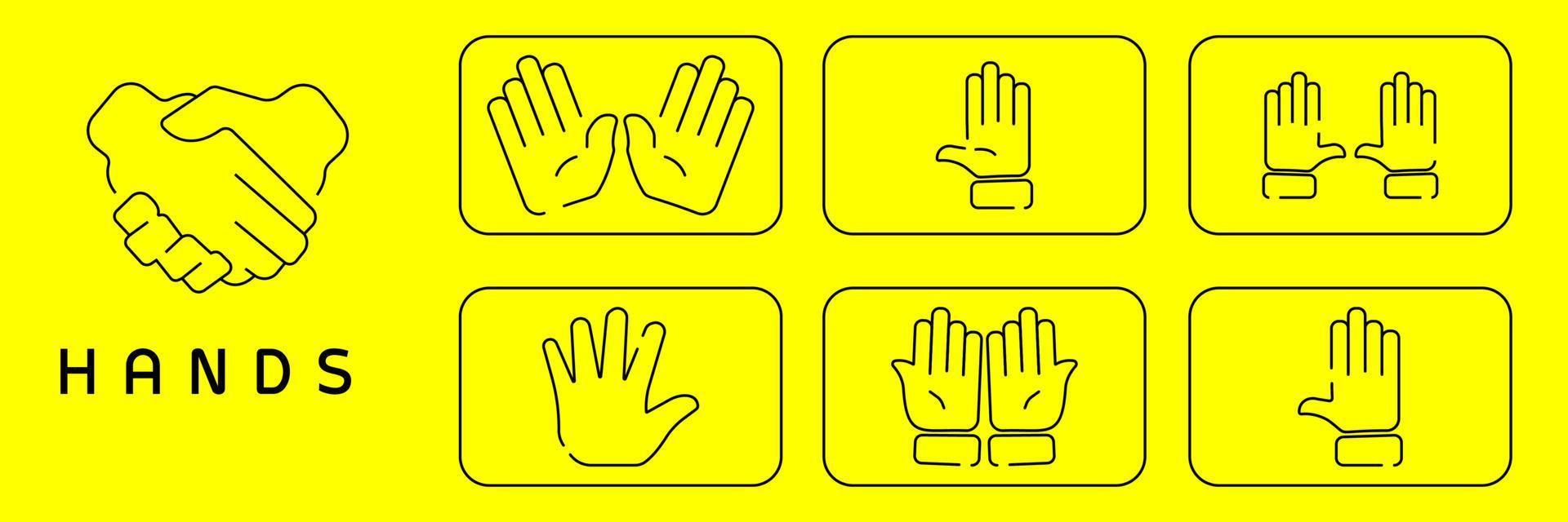 Set of line hands emoji and icon. vector