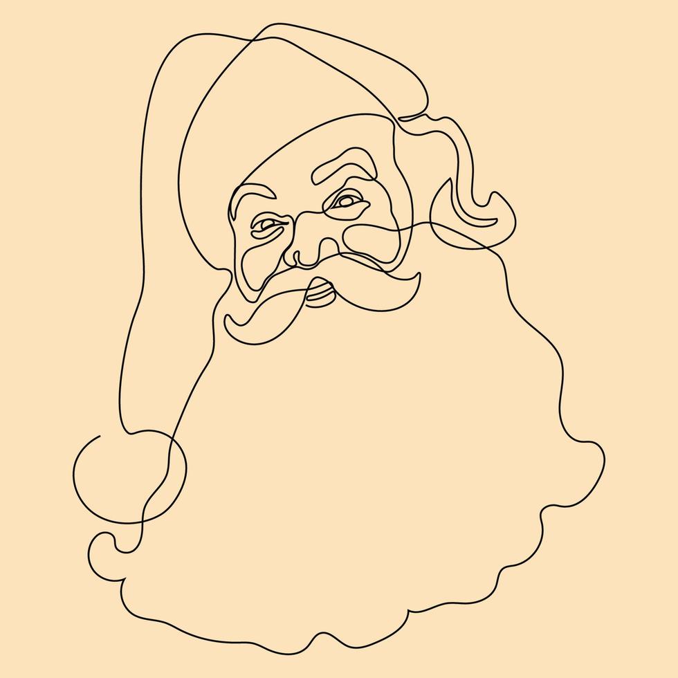 Continuous line drawing. One line Santa Claus. Merry christmas and happy new year vector illustration.